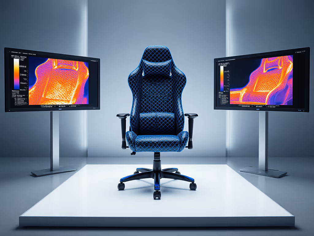 thermal_pressure_mapping_test_setup_showing_gaming_chair_with_sensor_grid_and_thermal_imaging_display